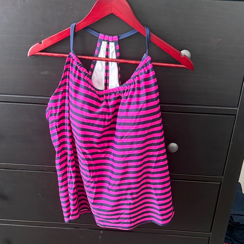 Merona Vibrant Pink and Navy Striped Tankini Top